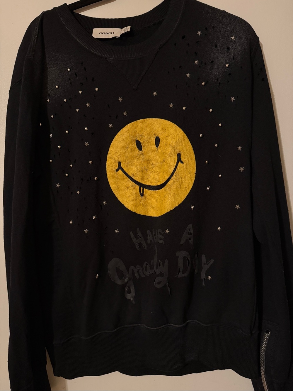 COACH X Gary Baseman - Rare Runway Gnarly Smiley Face distressed sweatshirt